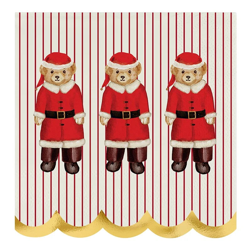 Santa Bear Scalloped Paper Cocktail Napkins