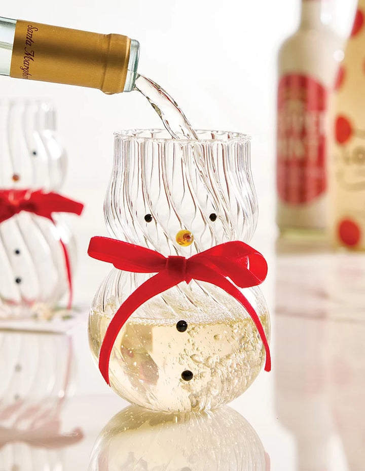 Snowman Wine Glass + Velvet Bow