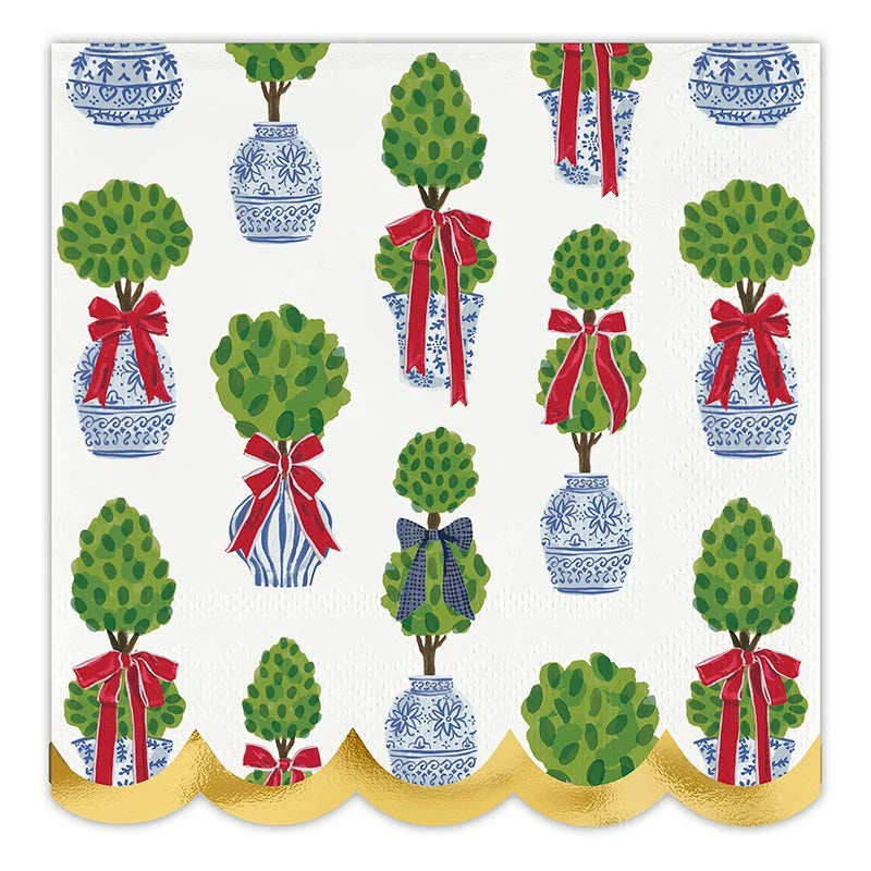 Holiday Topiaries Scalloped Paper Cocktail Napkins