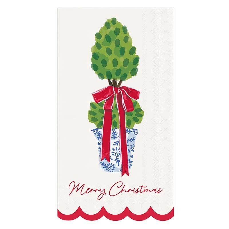 Merry Christmas Topiary Scalloped Paper Guest Napkins