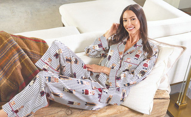 Bella Navy Stripes and Bears Full Length PJ Set