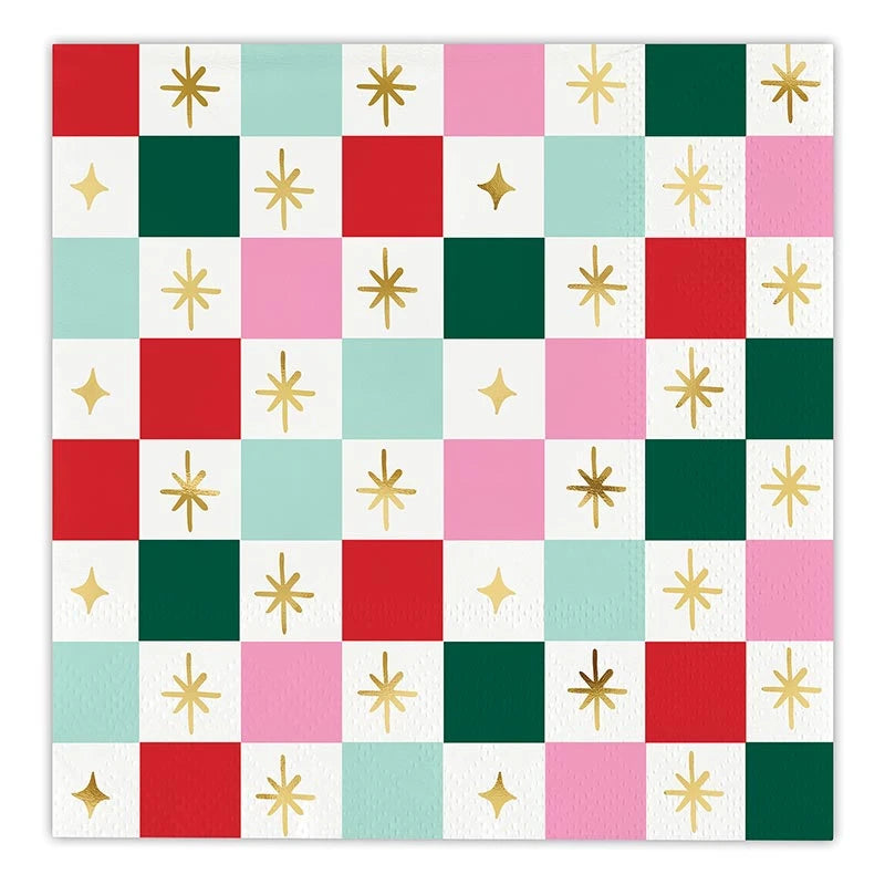Holiday Checkerboard Foil Paper Cocktail Napkins