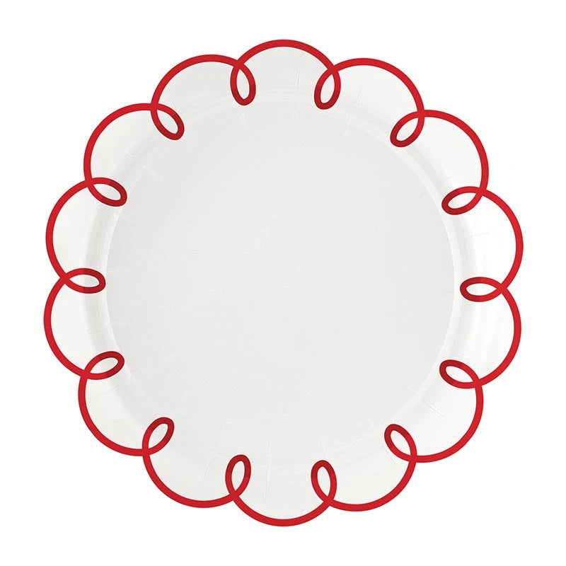 Red Round Scalloped Paper Plates