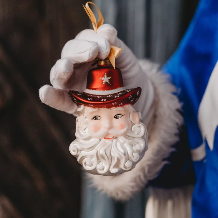 Texan Christmas Game Day Maroon Cowboy Santa Ornament 2026 Edition