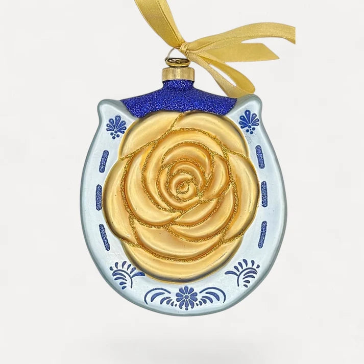 Texan Christmas Lucky Horseshoe & Yellow Rose Ornament 2026 Edition