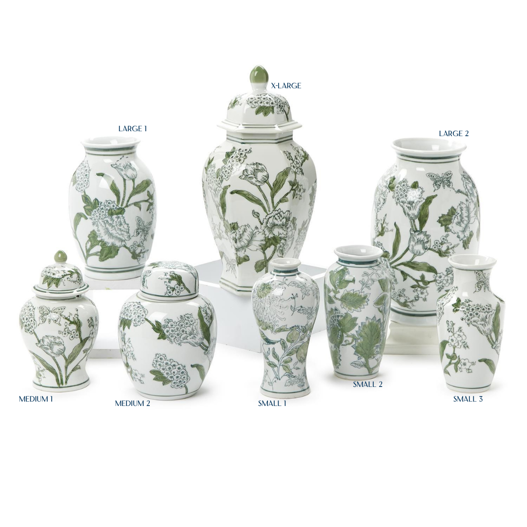 Green and White Ginger Jar and Vase Assorted