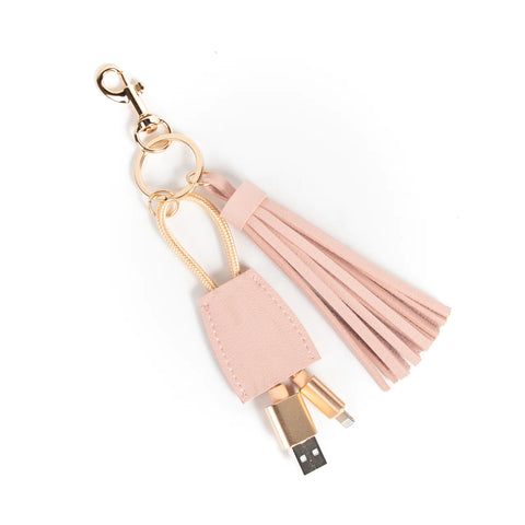 Tassel Keychain with USB Cord - Pink