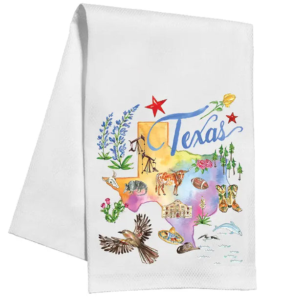 Texas Handpainted Icons Pattern Kitchen Towel