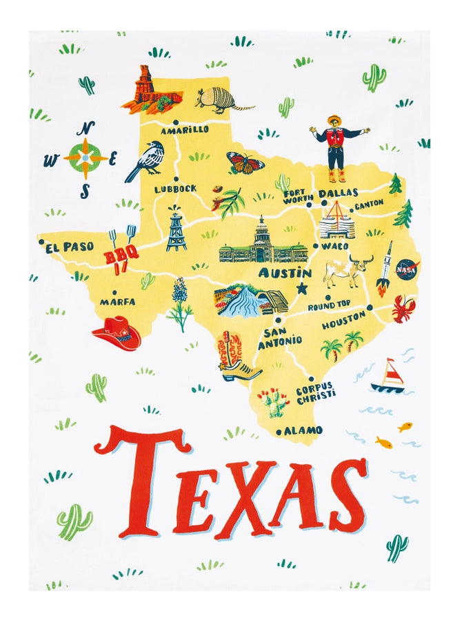 Texas Map Printed Kitchen Towel
