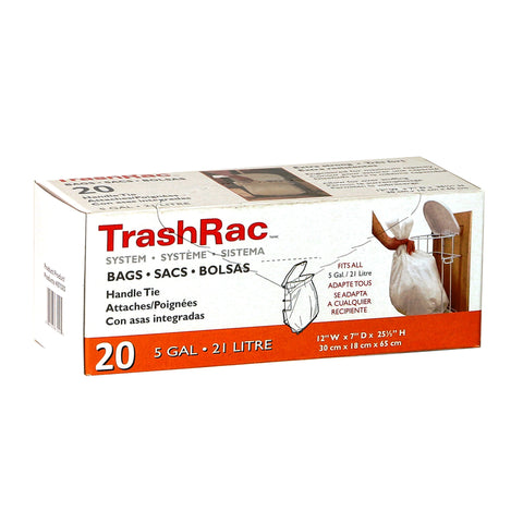 Trashrac 5 gal Handle Tie Trash Bags - 20 pk