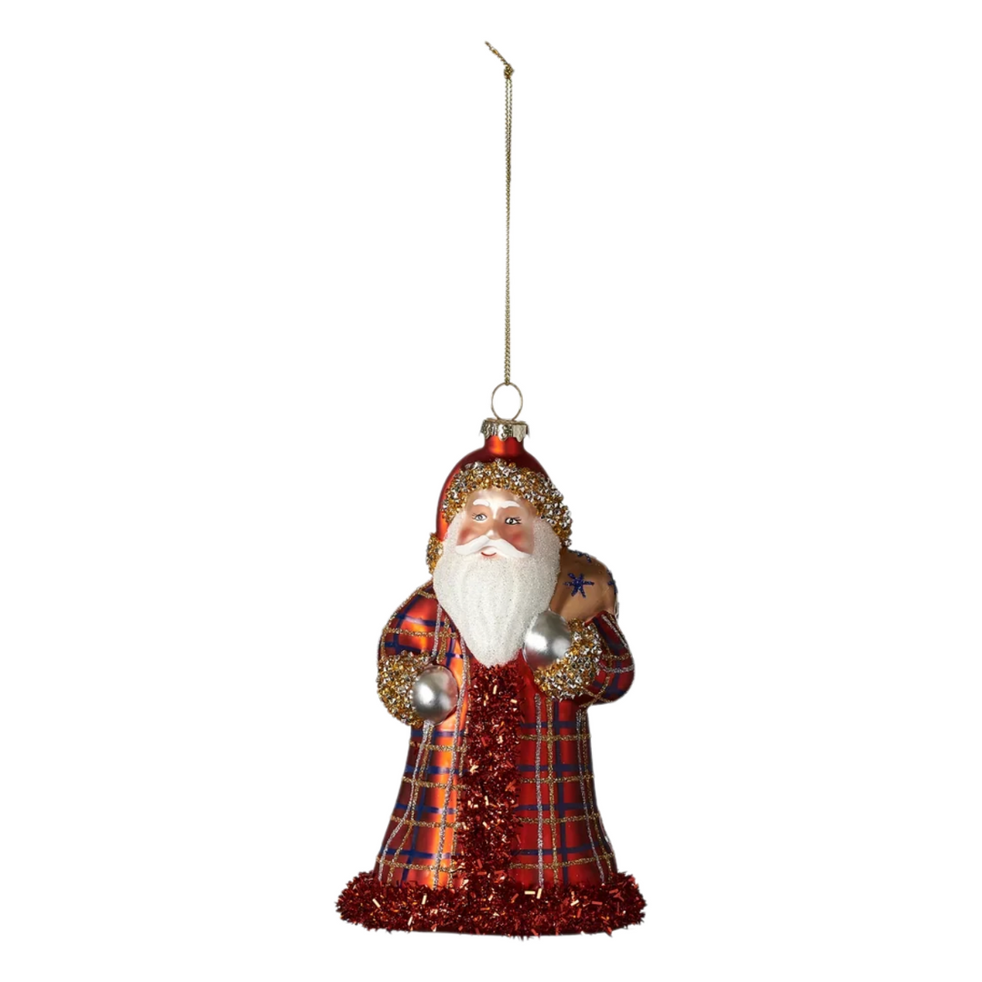 Plaid Santa Ornament