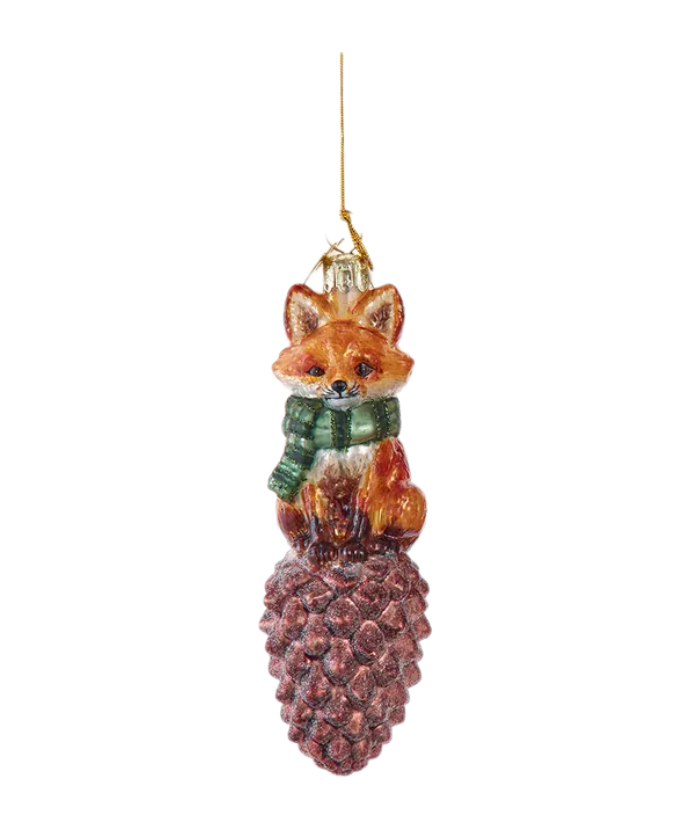 Kurt Adler Noble Gems™ Glass Animals With Scarf On Pinecone Ornament