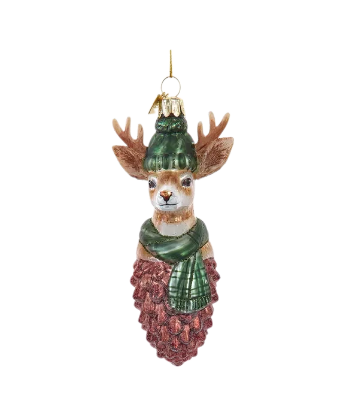 Kurt Adler Noble Gems™ Glass Animals With Scarf On Pinecone Ornament