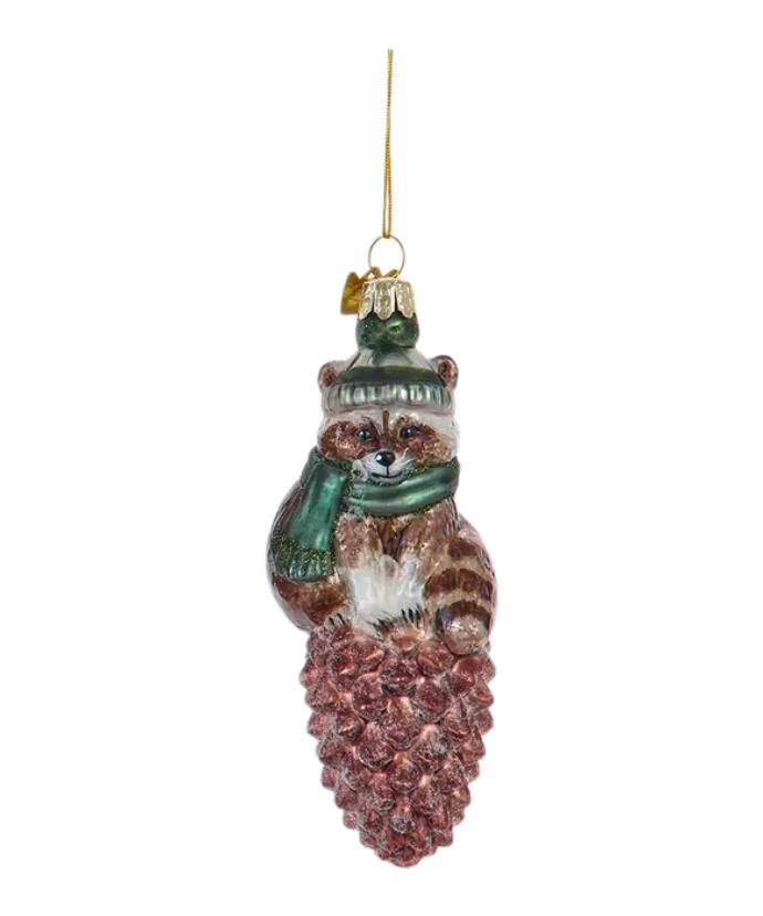 Kurt Adler Noble Gems™ Glass Animals With Scarf On Pinecone Ornament