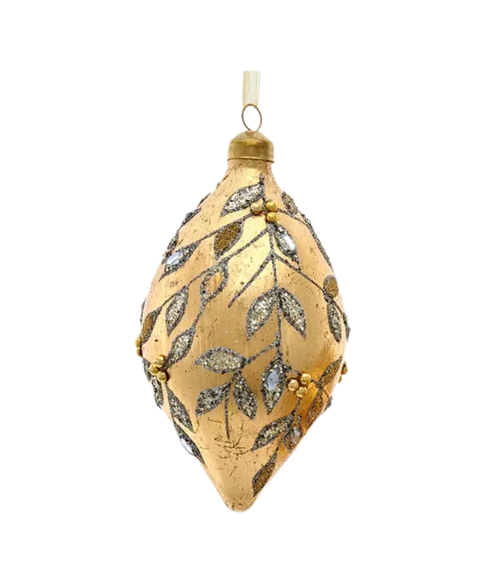 Kurt Adler Glass Gold Leaf with Silver Accent Ornament