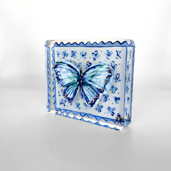 Lauren Dunn Blue Butterfly on Floral Block