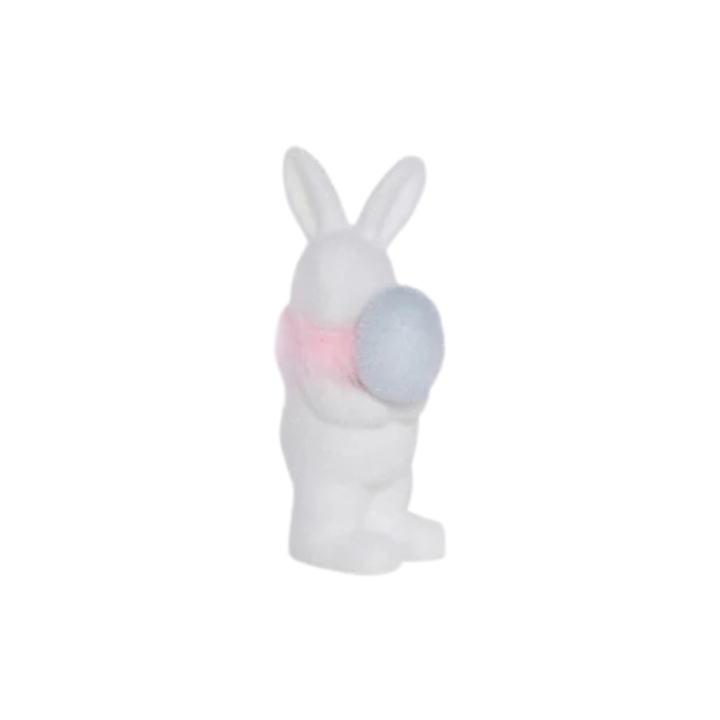 Flocked White Bunny with Egg