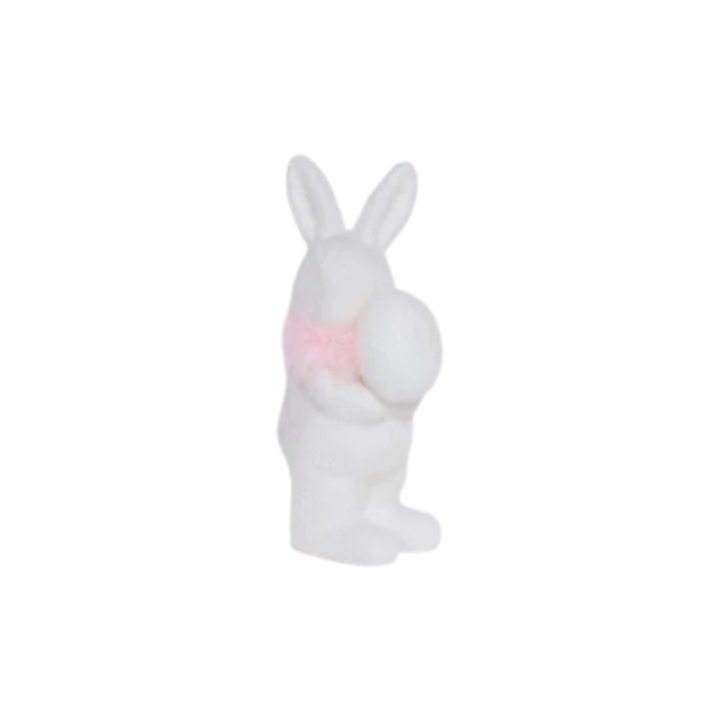 Flocked White Bunny with Egg