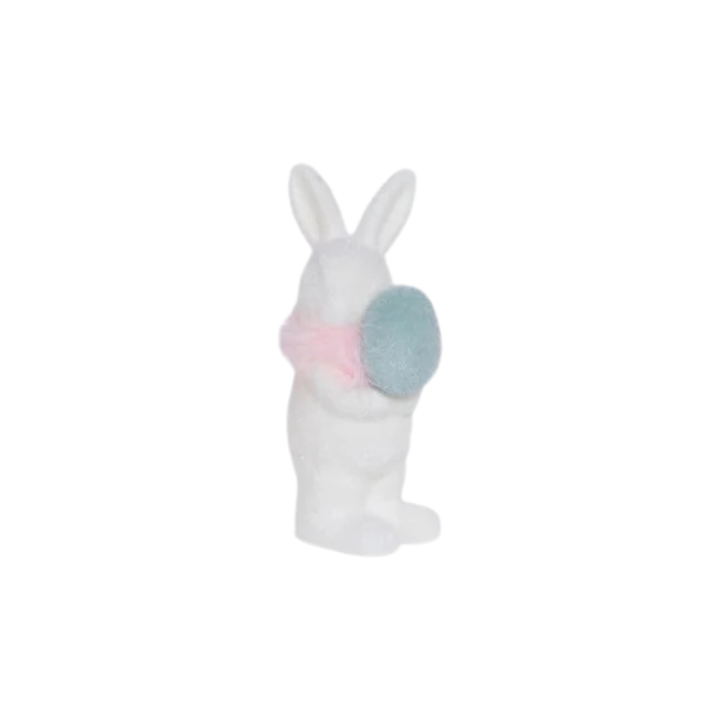 Flocked White Bunny with Egg