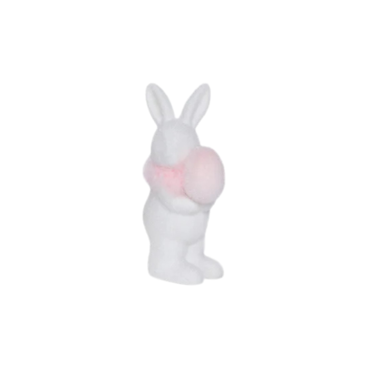 Flocked White Bunny with Egg