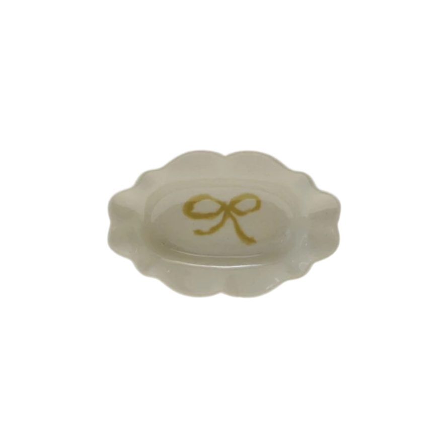 Stoneware Scalloped Dish with Bow