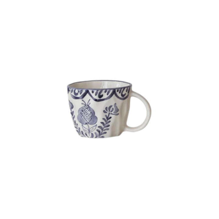 Hand-Painted Stoneware Organic Shaped Mug with Botanical Design