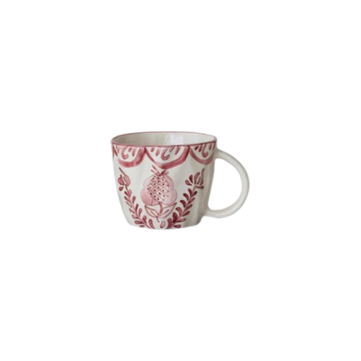 Hand-Painted Stoneware Organic Shaped Mug with Botanical Design