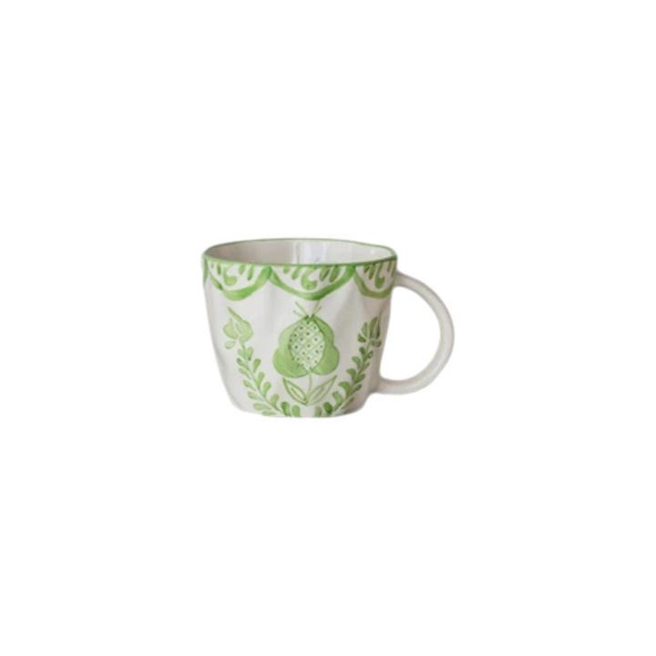 Hand-Painted Stoneware Organic Shaped Mug with Botanical Design