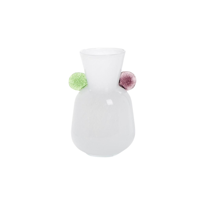 White Art Glass Vase with Colored Accents