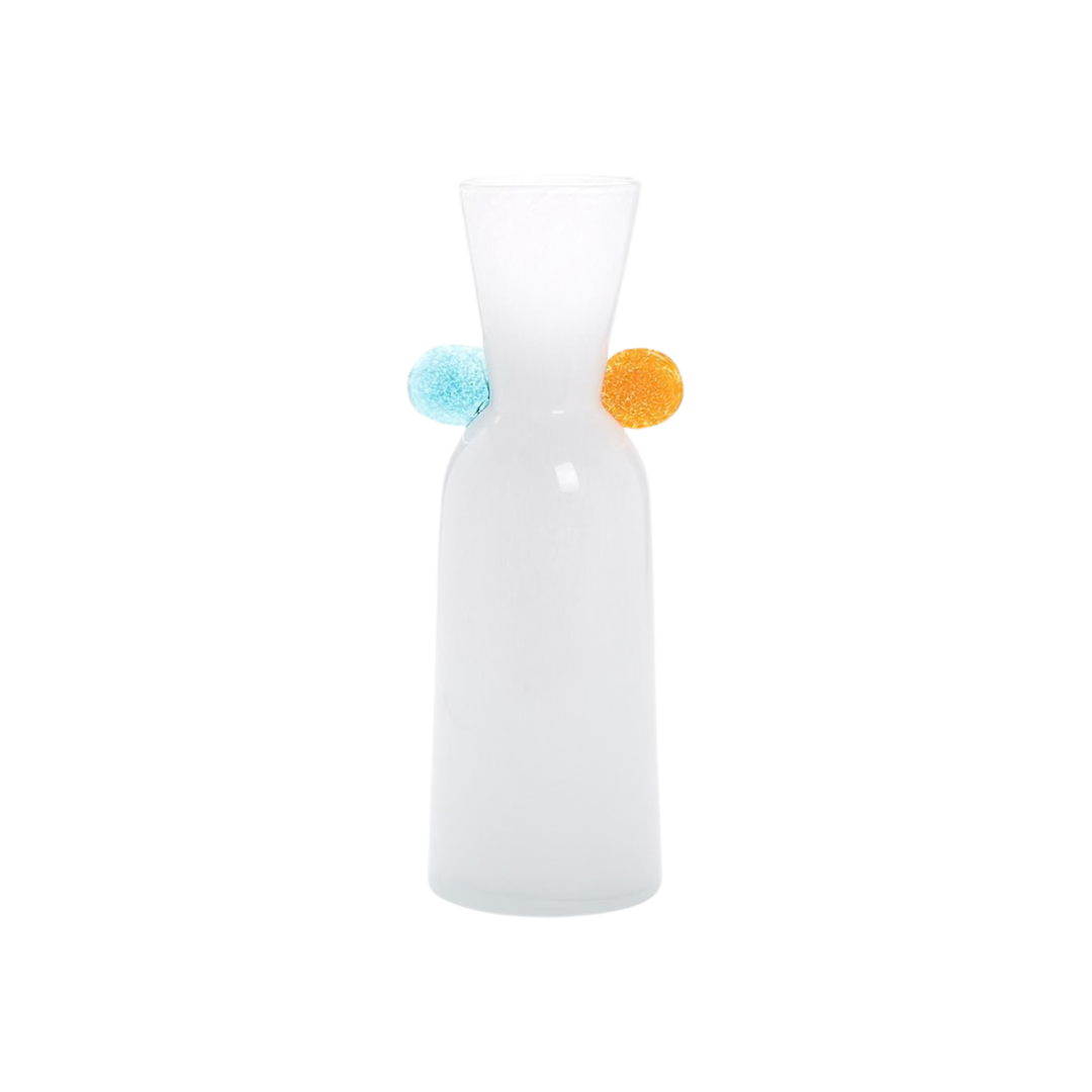 White Art Glass Vase with Colored Accents