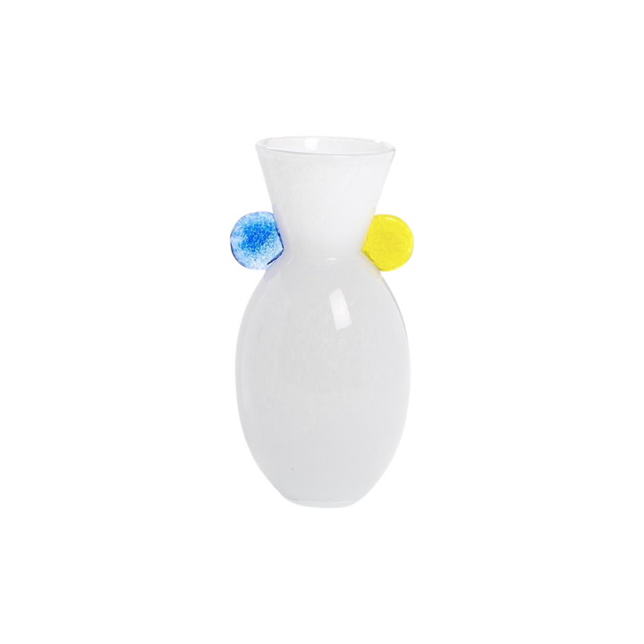 White Art Glass Vase with Colored Accents