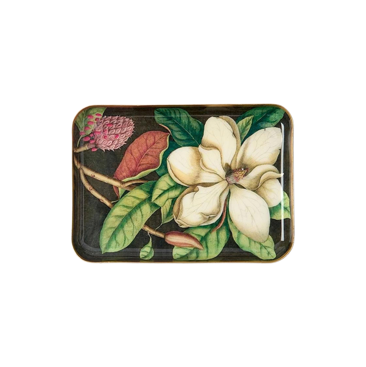 Vintage Floral Print Metal Trinket Tray