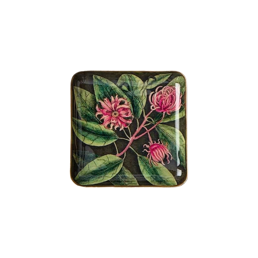 Vintage Floral Print Metal Trinket Tray