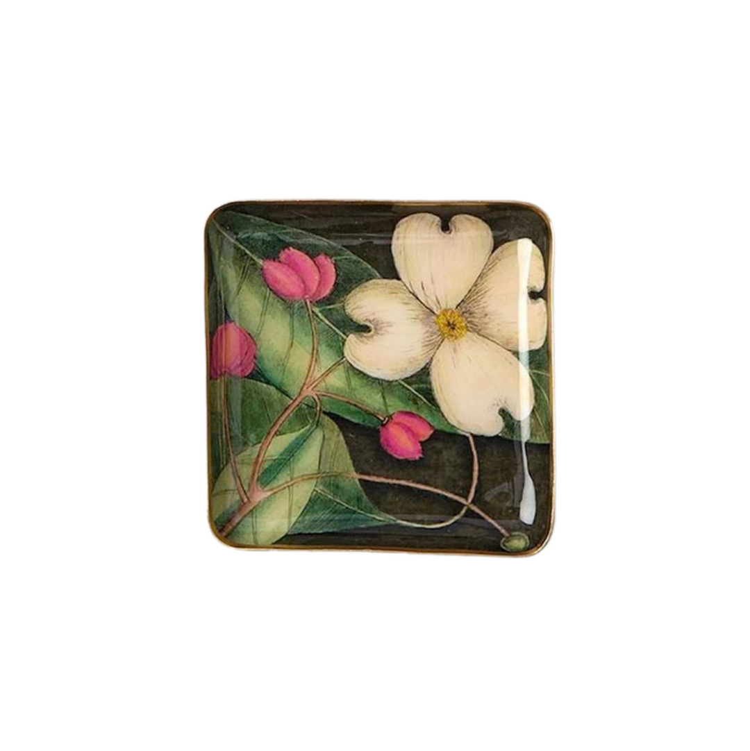 Vintage Floral Print Metal Trinket Tray