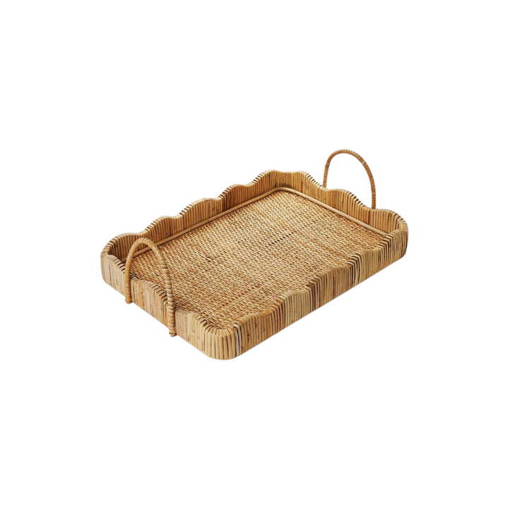Scalloped Edge Rattan Tray with Handles
