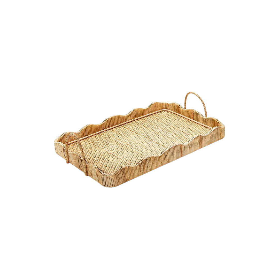 Scalloped Edge Rattan Tray with Handles