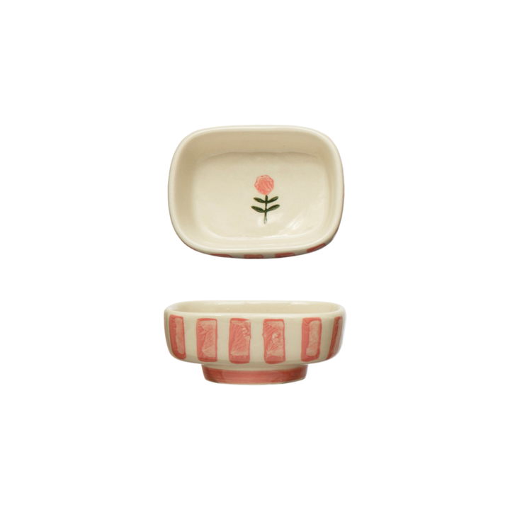 Floral & Stripe Stoneware Dish
