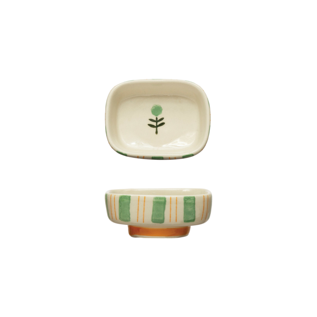 Floral & Stripe Stoneware Dish