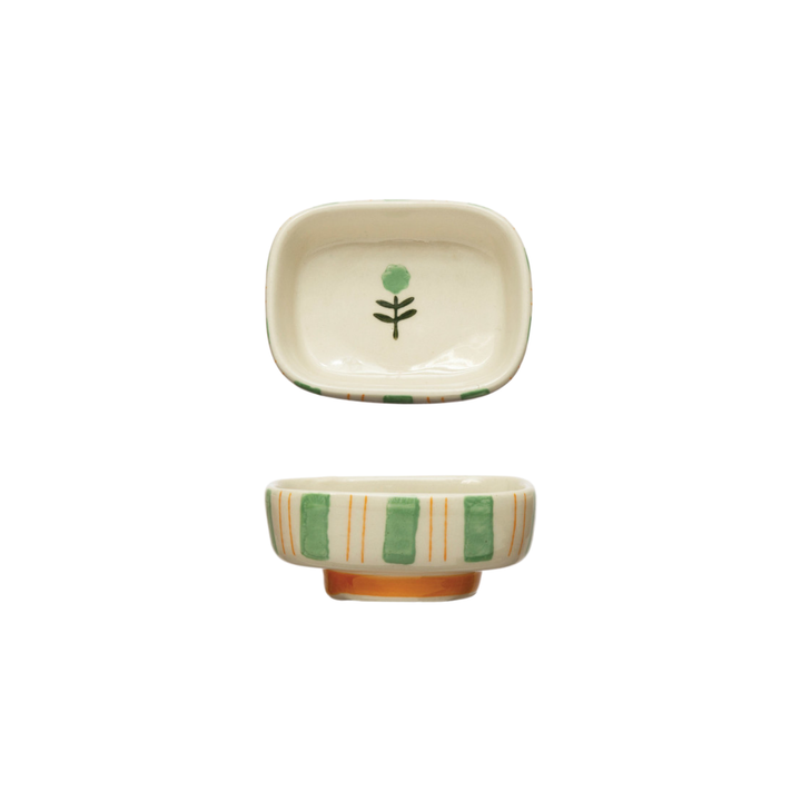 Floral & Stripe Stoneware Dish