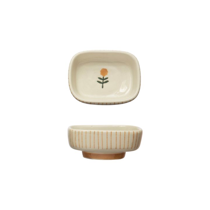 Floral & Stripe Stoneware Dish