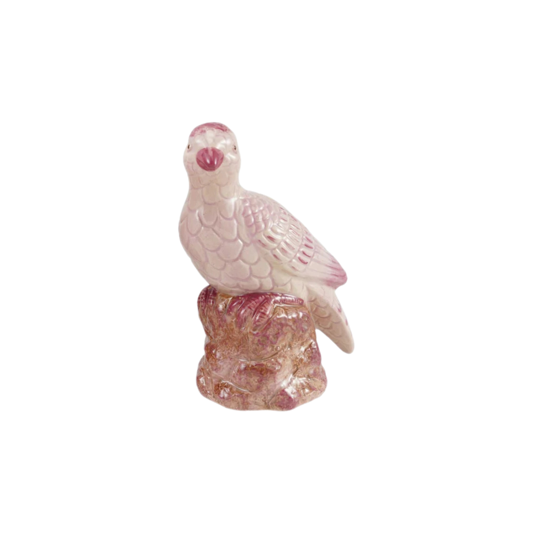 Hand-Painted Stoneware Pink Bird