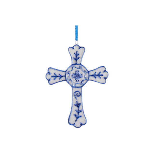 Kurt Adler Porcelain Delft Blue Cross Ornament