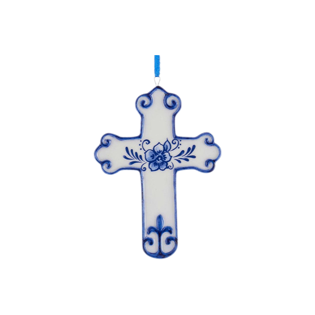 Kurt Adler Porcelain Delft Blue Cross Ornament