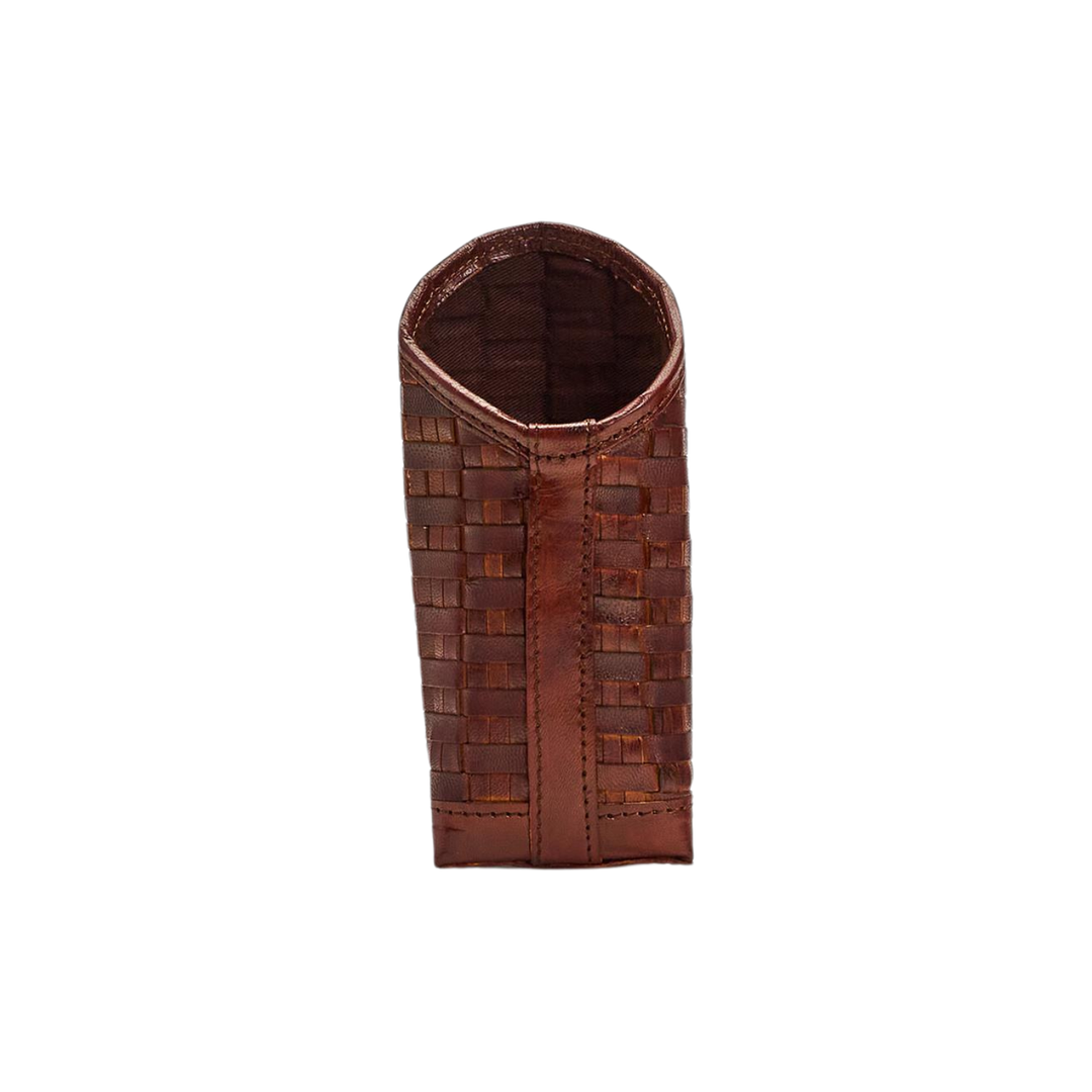 Chestnut Woven Genuine Leather Standing Triangular Weighted Eyeglass / Accessory Holder