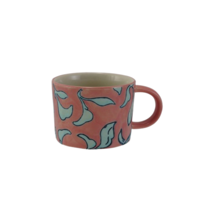 Hazel Mazel Hand-Painted Stoneware Mug with Wax Relief Botanical Pattern