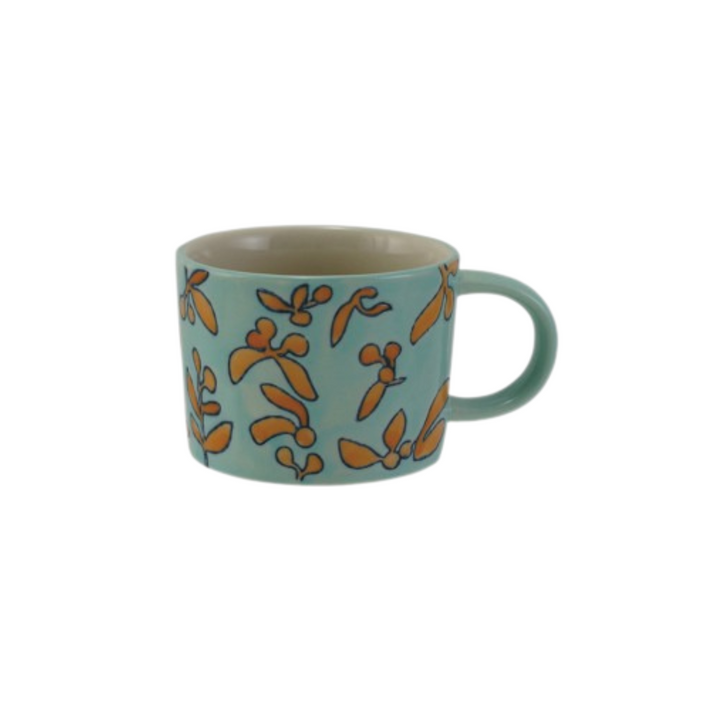 Hazel Mazel Hand-Painted Stoneware Mug with Wax Relief Botanical Pattern