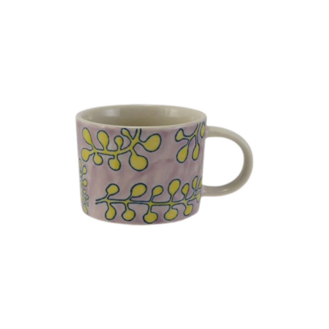 Hazel Mazel Hand-Painted Stoneware Mug with Wax Relief Botanical Pattern