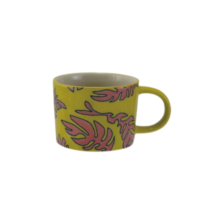 Hazel Mazel Hand-Painted Stoneware Mug with Wax Relief Botanical Pattern