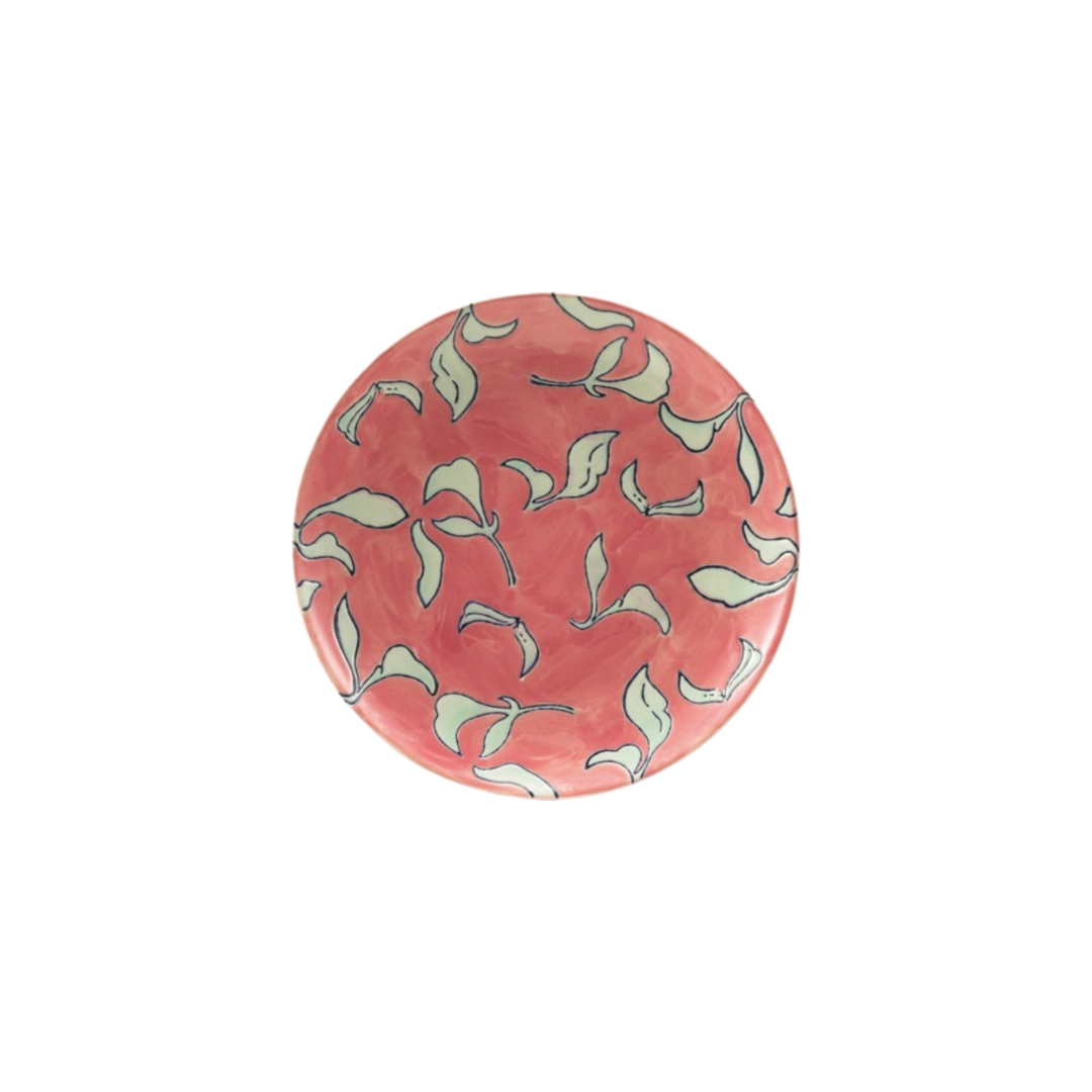 Hazel Mazel Round Hand-Painted Stoneware Plate with Wax Relief Botanical Pattern