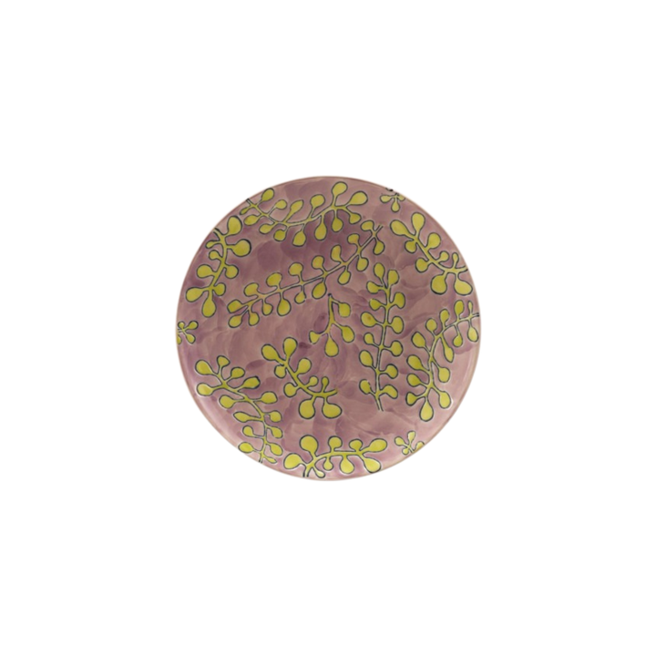 Hazel Mazel Round Hand-Painted Stoneware Plate with Wax Relief Botanical Pattern